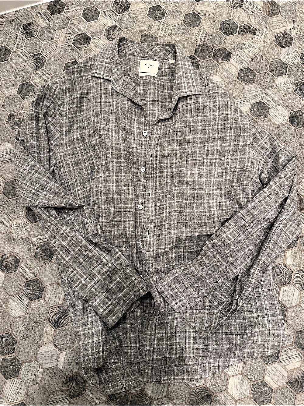 Billy Reid Plaid Button-Up Shirt Gray Large